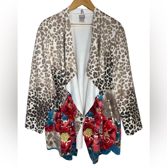Chicos Women’s Size XL Leopard Floral Printed Sueded Drape Jacket - Picture 4 of 10